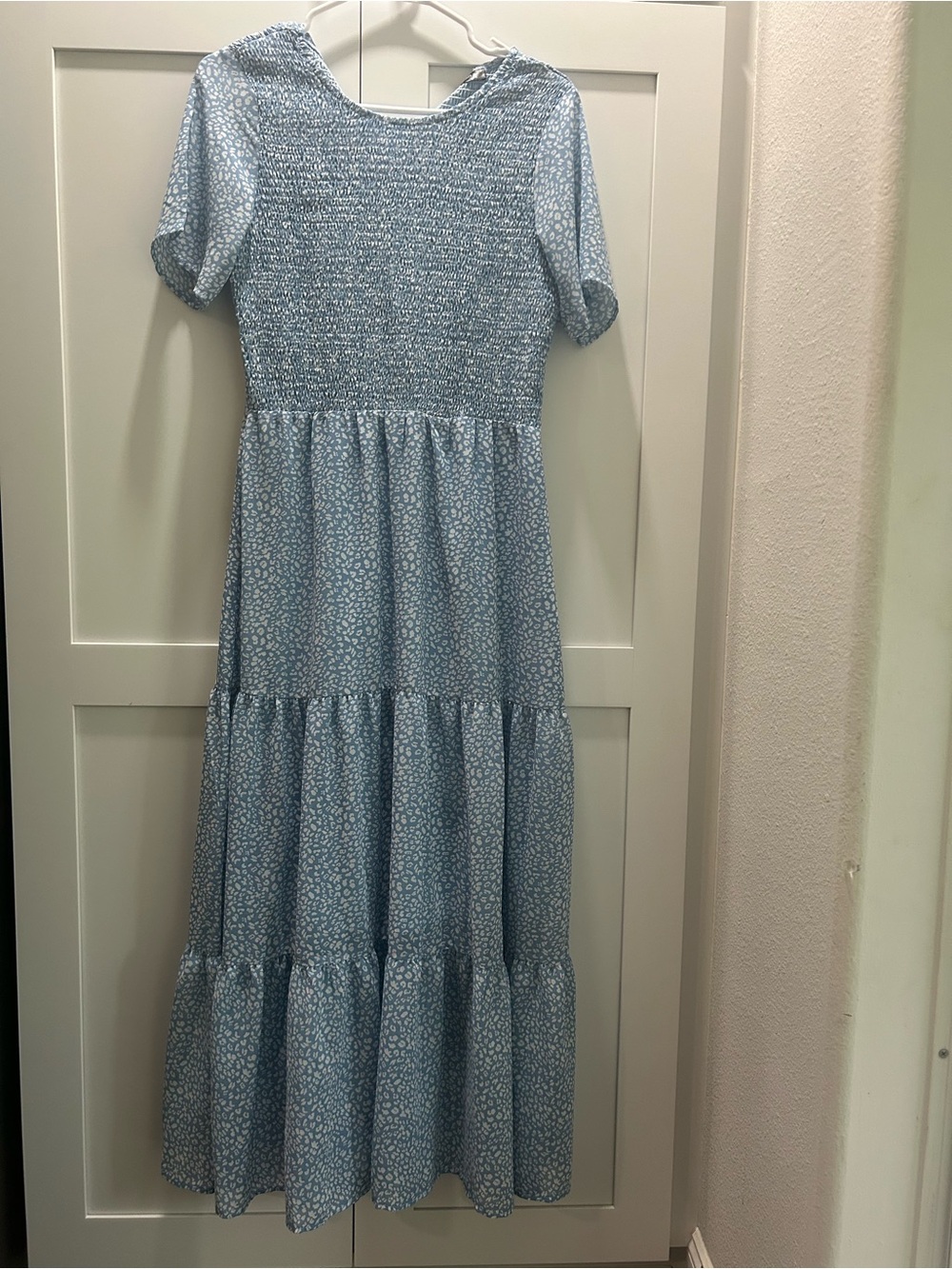 Light Blue Floral Tiered Maxi Dress